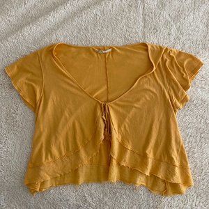 Free People Yellow/Gold Tie Front Top Size Medium